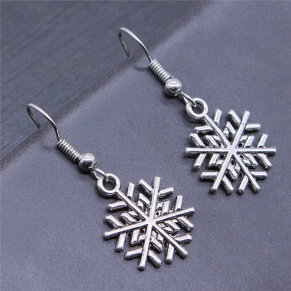 

Fashion Handmade Simple Design Antique Silver Color Snow Flake Pendant Earrings Women Vintage Drop Earrings