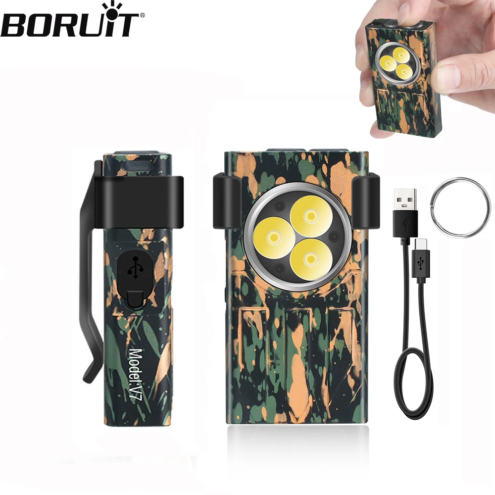 BORUiT V7 LED Mini Flashlight Portable Keychain Torch Type-C Rechargeable Work Light With Magnet Camping Hiking Pocket Lantern