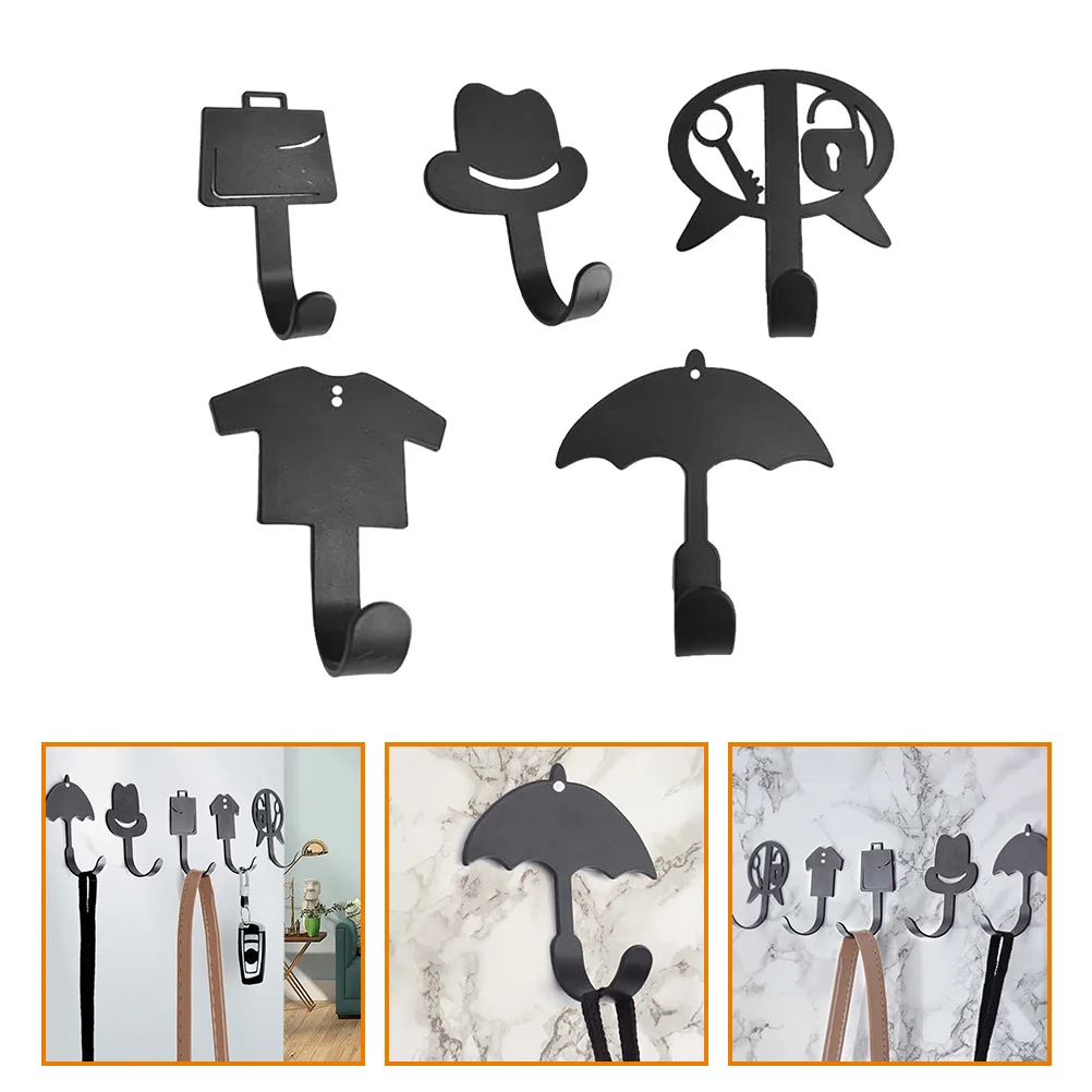 

5 Pcs Coat Hangers Iron Hat Metal Hook Bathroom Towel Kitchen Hanging Hooks Wall Mounted