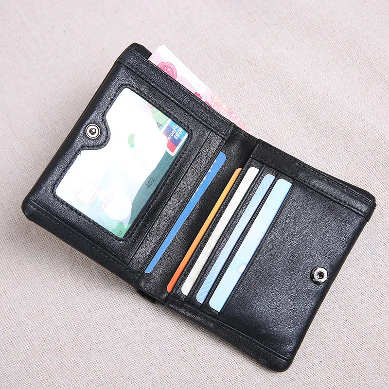 Fashion luxury Real leather men and women short hit color buckle handmade small wallet soft leather small fresh everyday wallet