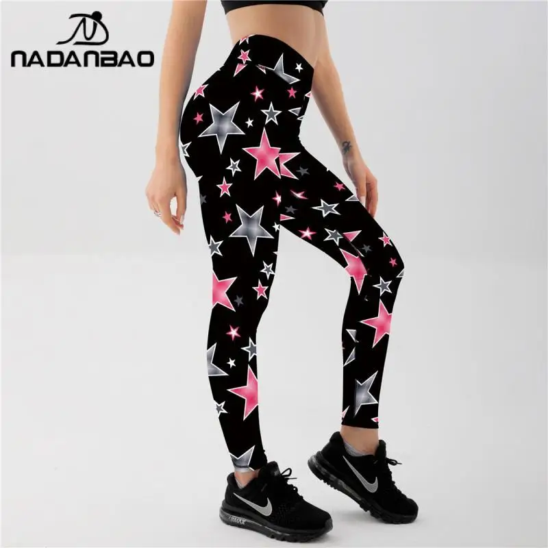 NADANBAO New 2022 Pink White stars Printed Leggings Casual Slim Outerdoor Pants For Women PUSH UP Workout Fitness Yoga Leggins