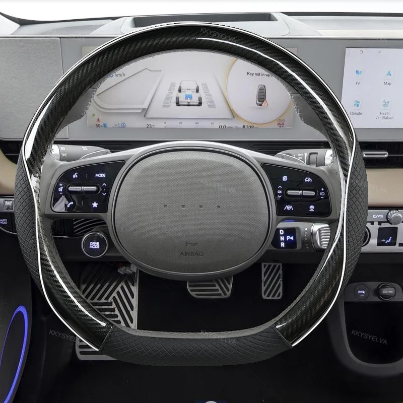 

Для Hyundai ioniq 5 2016 2017 2018 2019 2020 2021 чехол рулевого колеса автомобиля D Shape Carbon Fiber + кожаные автомобильные аксессуары