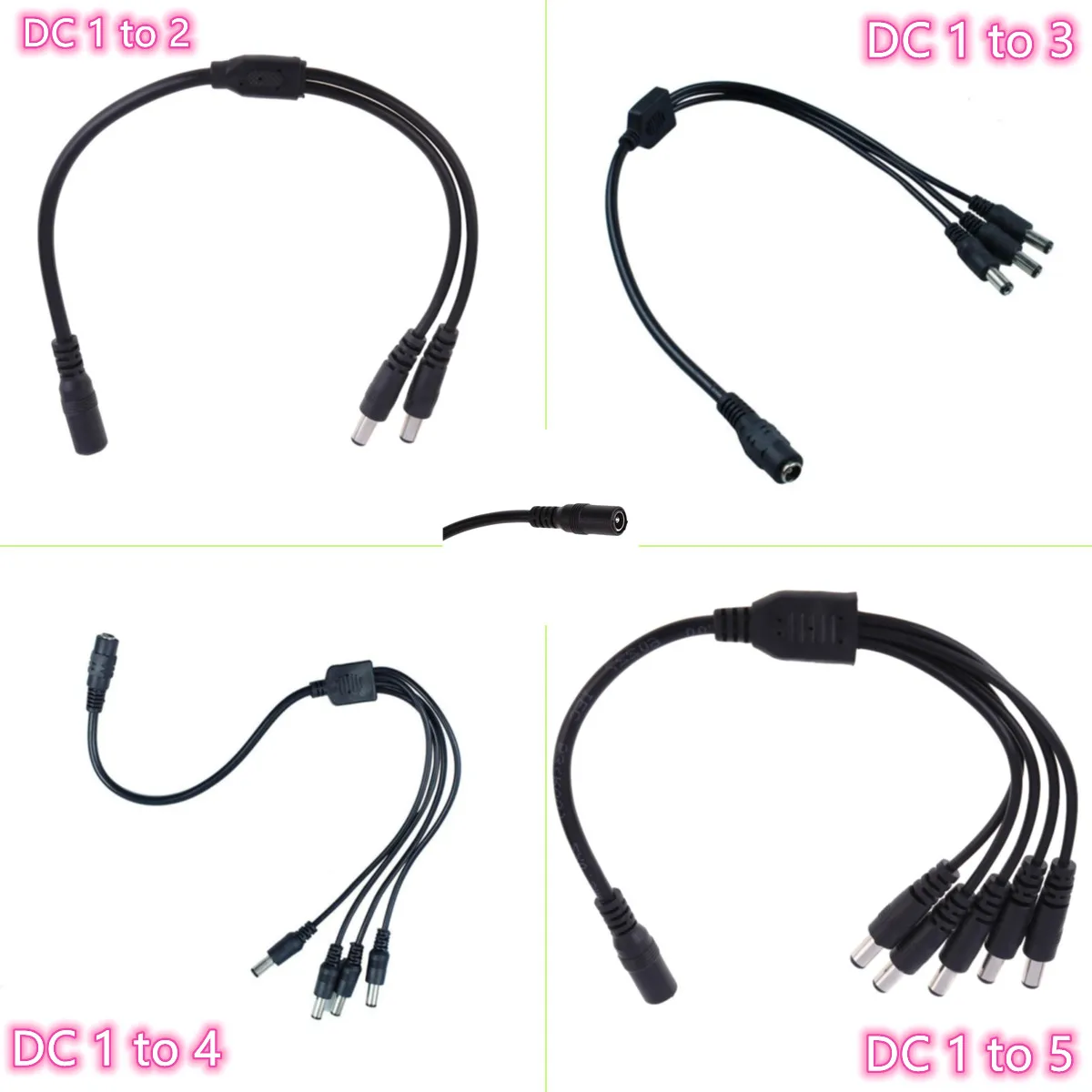 1-10pcs 1 DC Female To 2/3/4/5 Male plug Power Cord adapter DC Connector Cable Splitter LED Strip lights CCTV Security Camera