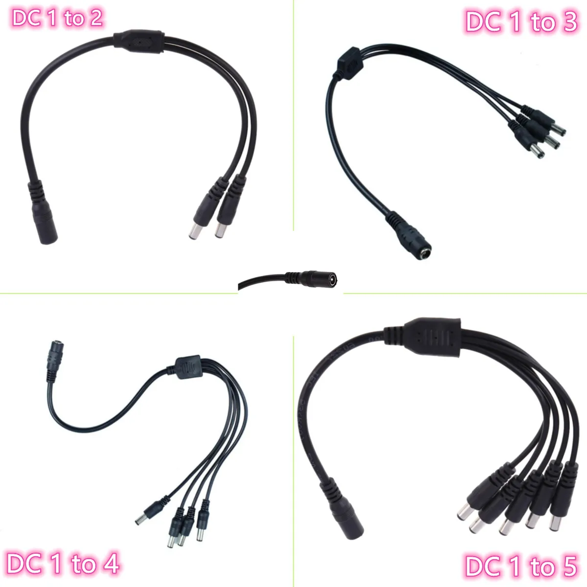 

1-10pcs 1 DC Female To 2/3/4/5 Male plug Power Cord adapter DC Connector Cable Splitter LED Strip lights CCTV Security Camera