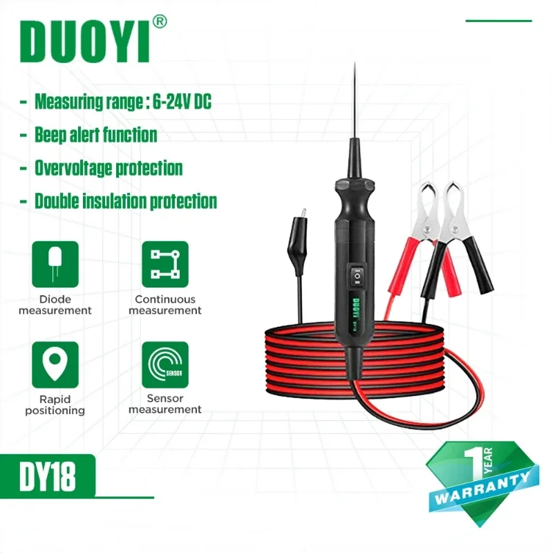 

DUOYI DY18 Automotive Electrical Circuit Tester Power Probe 6-24V DC Pen Vehicle Diagnostic Tools Circuit Tester Scanner Device