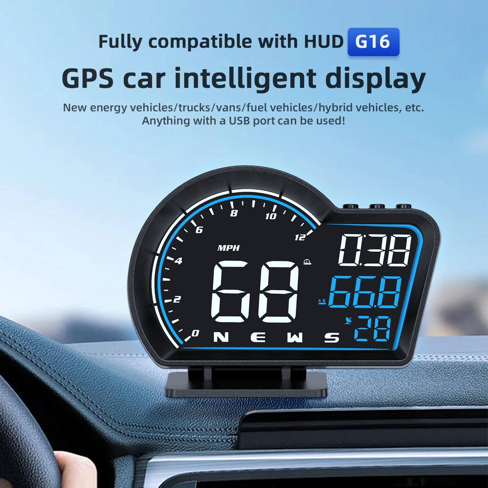 

Умный автомобильный GPS-дисплей AD Newest G16, полная совместимость со всеми видами интерфейсов HUD 9 s, напоминания о усталости и вождении