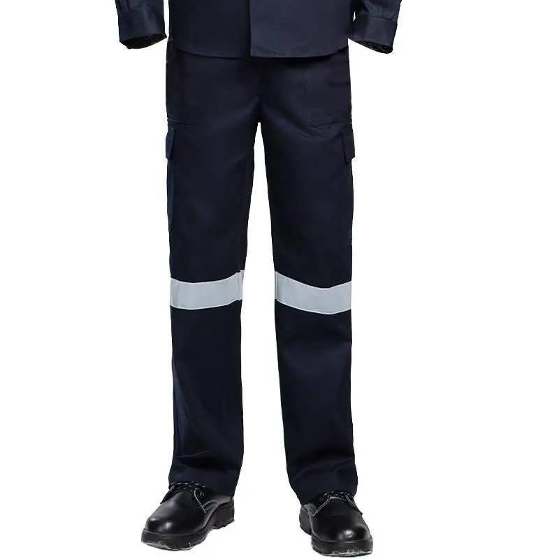 Фото Мужские рабочие брюки с множеством карманов, износостойкие, для мастерских, заводов, ремонтных работ, строительных работ, с отражающими полосами №4