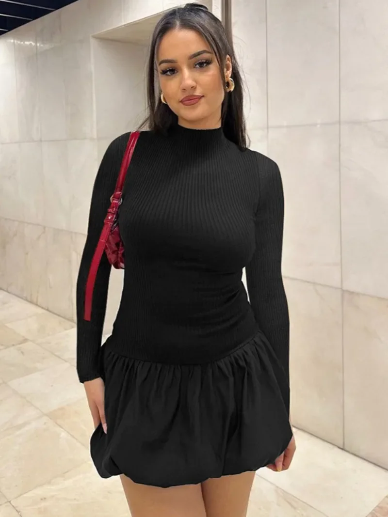 Женское мини-платье с открытой спиной Y2K уличная одежда туники длинными рукавами