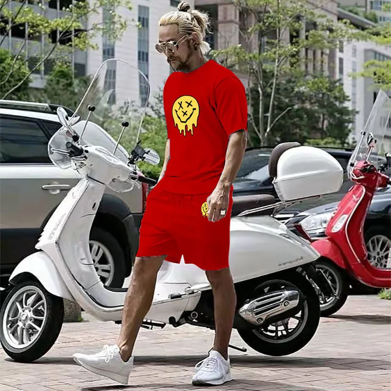 Tracksuit Men Summer Cotton Short-sleeve T shirts Set Couple Casual Streetwear Urban Trend 2 Piece Set Outfits Man Clothes New