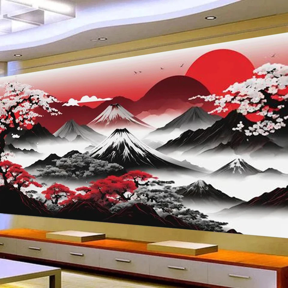 Гигантские волны DIY алмазная живопись новый японский пейзаж Сакура горы Солнце