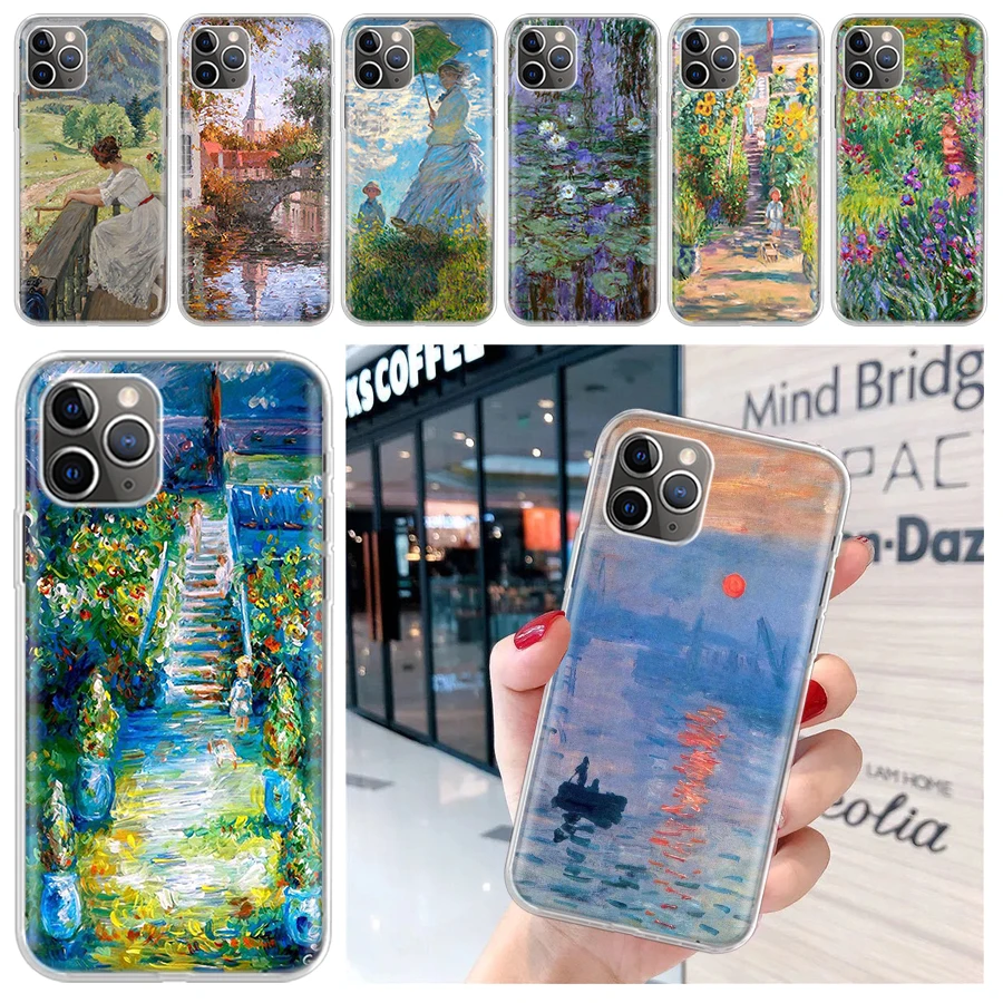 Мягкий чехол для телефона Claude Monet Garden Lotus Bridge iPhone 16 15 14 Plus 13 12 Mini 11 Pro Max 7 + Apple XS X SE 2020 8