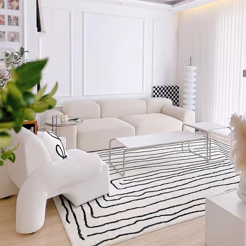 

Black White Line Living Room Carpet Minimalist Cream Style Sofa Coffee Table Mat Cloakroom Home Bedroom Bedside Rug Ковер Tapis