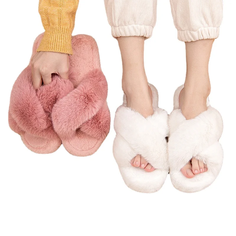 

Cross Cotton Slippers Women's Soft-soled Home Furnishing Plush Indoor Non-slip Warm Autumn and Winter Cotton Slippers