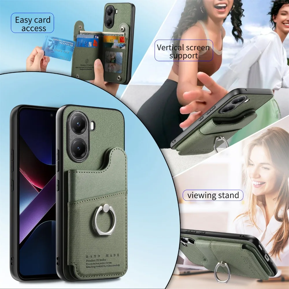 Фото Для Poco F7 M7 Pro 5G 2025 Роскошный кожаный чехол с кольцом для RFID-карты Задняя панель Xiaomi Poco X7 Pro Чехол Mi Poco F7 X 7 M 7 Cover №2