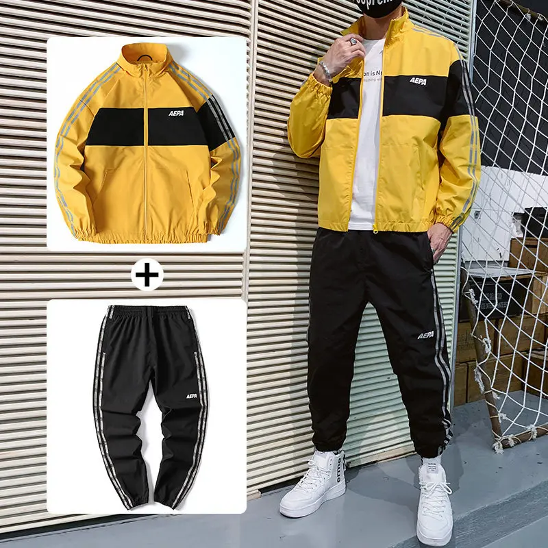 Men's Sports Suits Spring Autumn Casual Tooling Jackets With Pants 2-Piece Set Printed Hip Hop Jogging Homme Tracksuit Teenagers