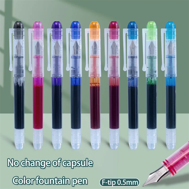 

6pcs Straight Liquid Color Fountain Pen Calligraphy Practice F Nib Quick Dry Large Capacity Disposable No-change Ink Capsule