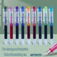 6pcs straight liquid color fountain pen calligraphy practice f nib quick dry large capacity disposable no change ink capsule