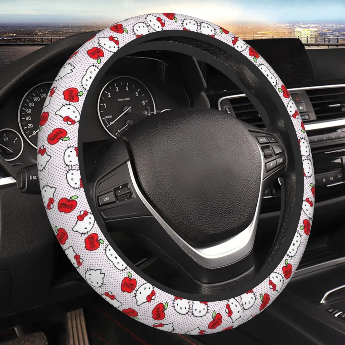 

Cute Kitties Cat Thickening Car Steering Wheel Cover 38cm Universal Suitable Women Elastic Steering Wheel Cover