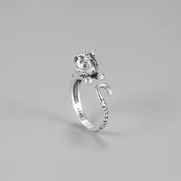 fashion cute little tiger adjustable rings silver color opening animal finger ring for women girls jewelry gifts accessories