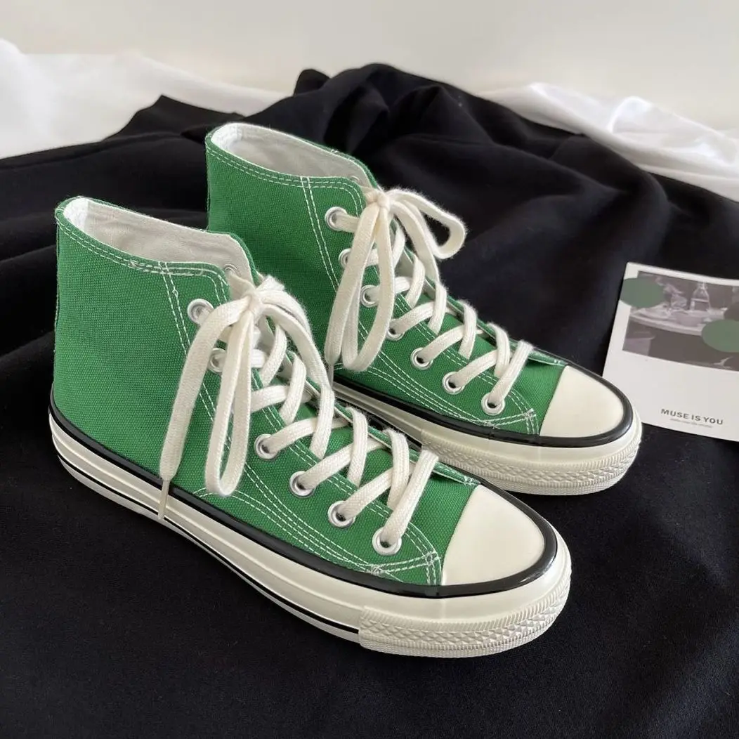 

Кеды женские высокие, повседневные холщовые кроссовки на плоской подошве, дышащие удобные, Вулканизированная подошва, высокие, зеленые