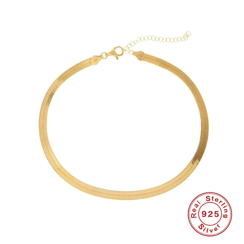 

S925 Sterling Silver Choker Necklace Female Clavicle Chain Fashion Simple Ins Style Flat Snake Necklace Accessories