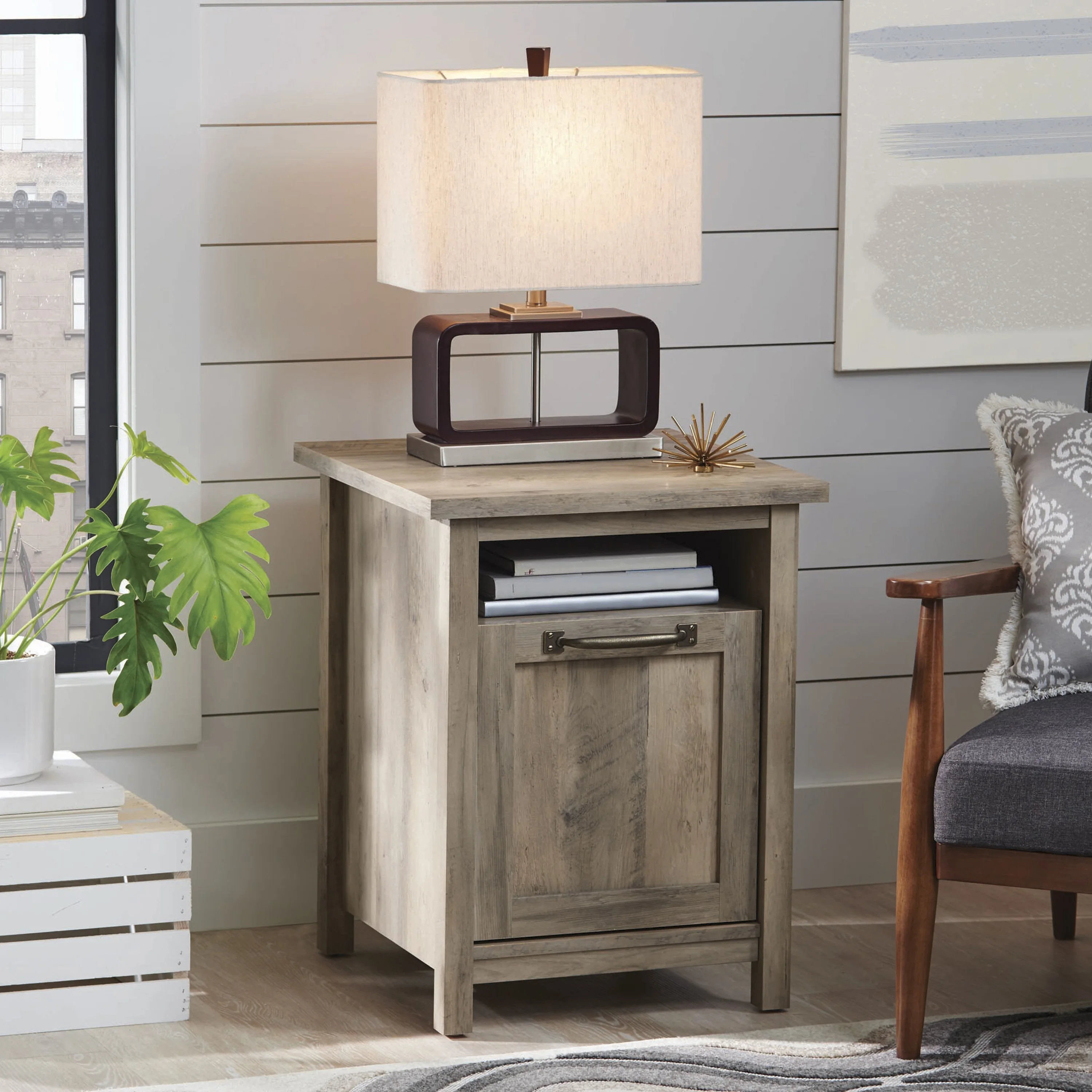 

Modern Farmhouse Side Table with USB, Rustic Gray Finish