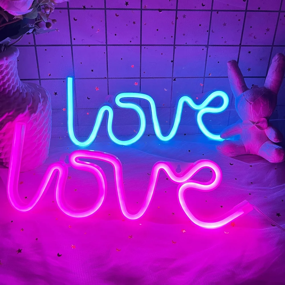 

Love Shape Night Light Sign Lamp LED Neon Lights Battery USB Double Powered Nightlight for Indoor Christmas Wedding Birthday