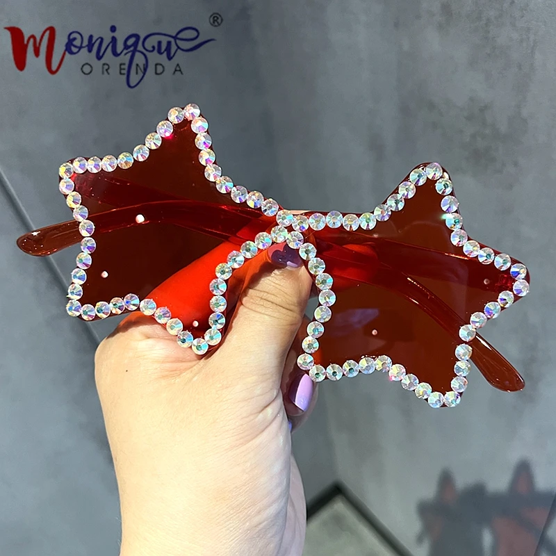 

Candy Color Sunglasses Women Rimless Vintage Rhinestone Sun Glasses Female Lady Funny Party Eyewear Star Shades UV400