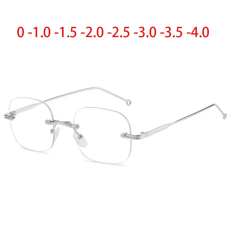 

0 -1.0 -1.5 to -4.0 Square Rimless Finished Myopia Glasses Women Gold Metal Eyeglasses Prescription Nearsighgted Eyewear
