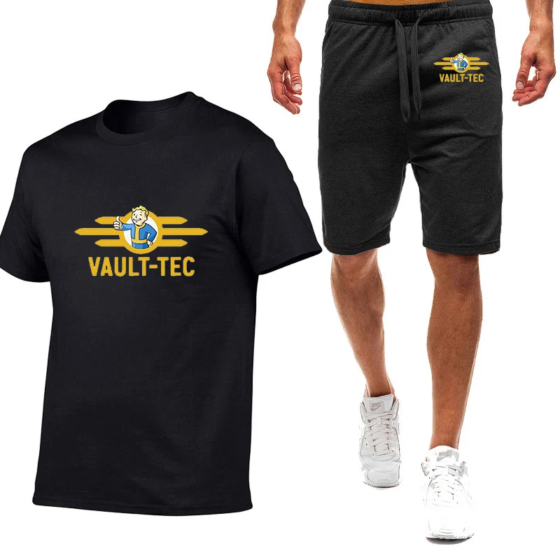 

2022 Vault Tec Logo Video Game Fallout 2 3 4 Printed Men Short sleeve Summer Harajuku Hip Hop Cotton T-Shirt Shorts Suit