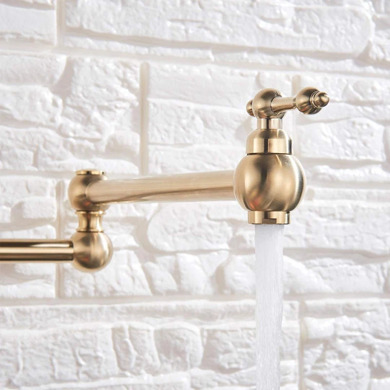 brass pot filler tap wall mounted kitchen faucet foldable gold single cold sink tap rotate folding spout free global shipping