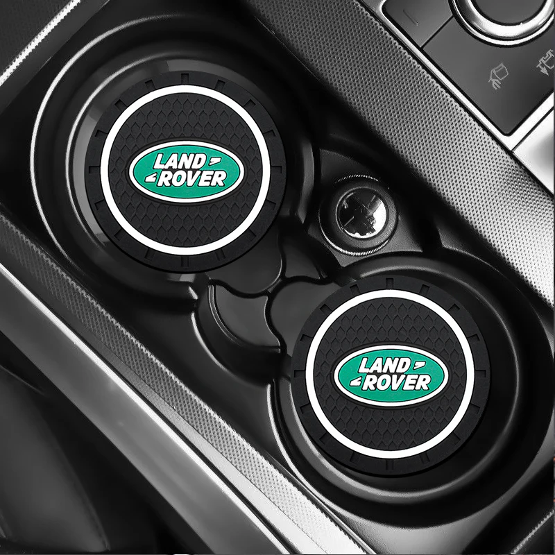 

2PCS Car Logo Anti-Slip Silicone Coaster Waterproof Water Cup Mat Drink Pad Accessories For Land Rover Defender Freelander 1 2 D