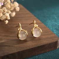 24k gold plated inlaid agate chalcedony sprouts stud earrings for women ancient costume hanfu classical trendy jewelry earrings