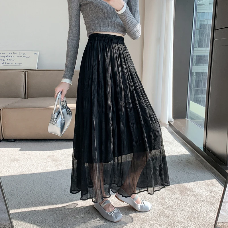 Женская юбка весна-лето 2024 с высокой талией плиссированные юбки черные белые