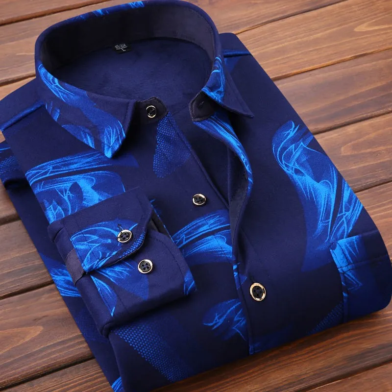 

2023 Winter Men's Fashion Long Sleeve Shirts Men Business Casual Thicken Shirt Slim Fit Smart Dress Shirt Male Full Size L~4XL