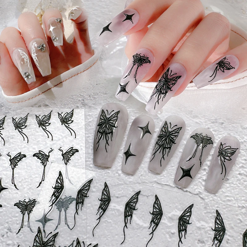 

Charming Lady Black White Butterfly 5D Soft Embossed Reliefs Self Adhesive Nail Art Decorations Stickers 3D Nail Decal Wholesale