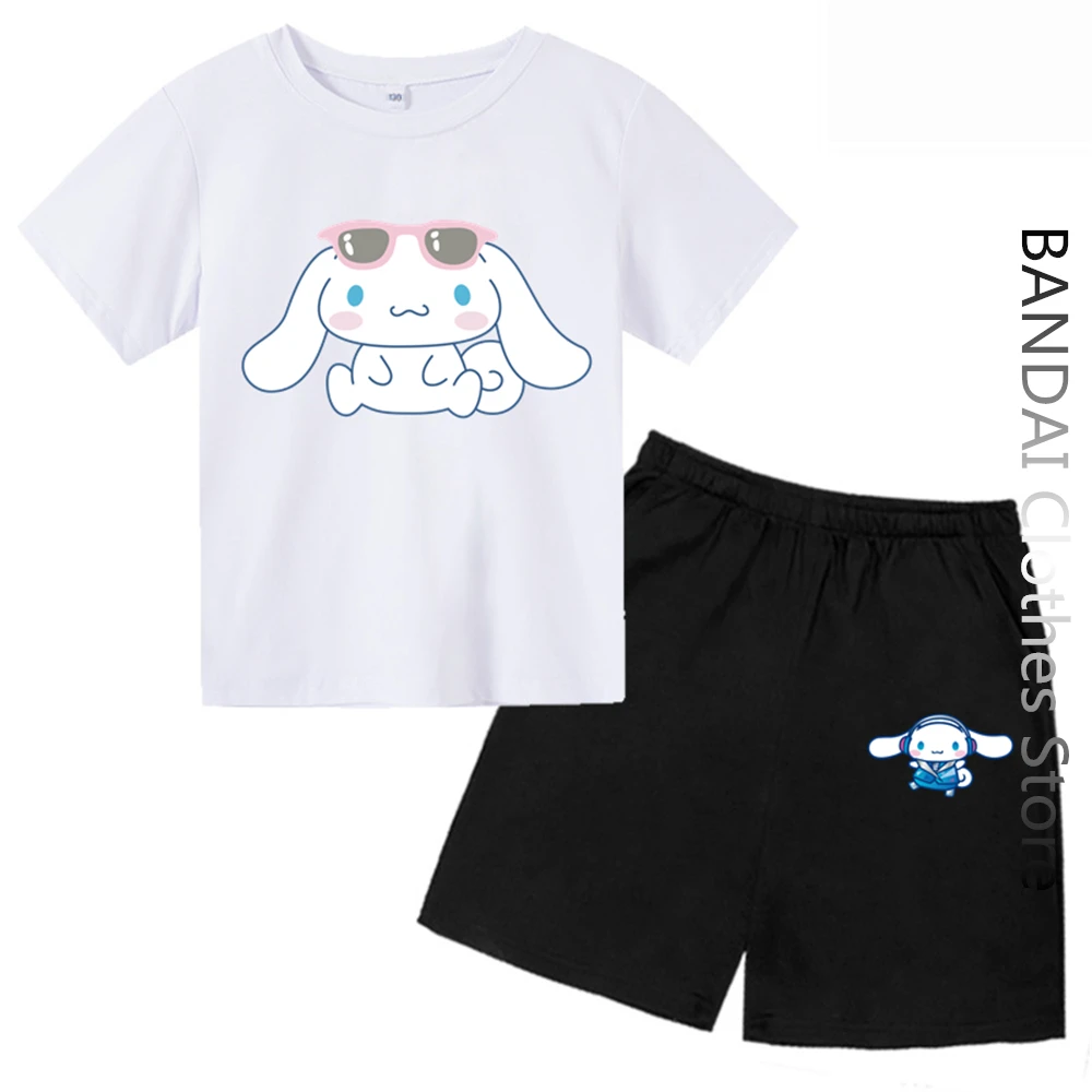 

Футболка для девочек Cinnamoroll с мультяшным принтом, повседневная Летняя женская футболка с коротким рукавом для девочек, детская одежда, футболка для мальчиков