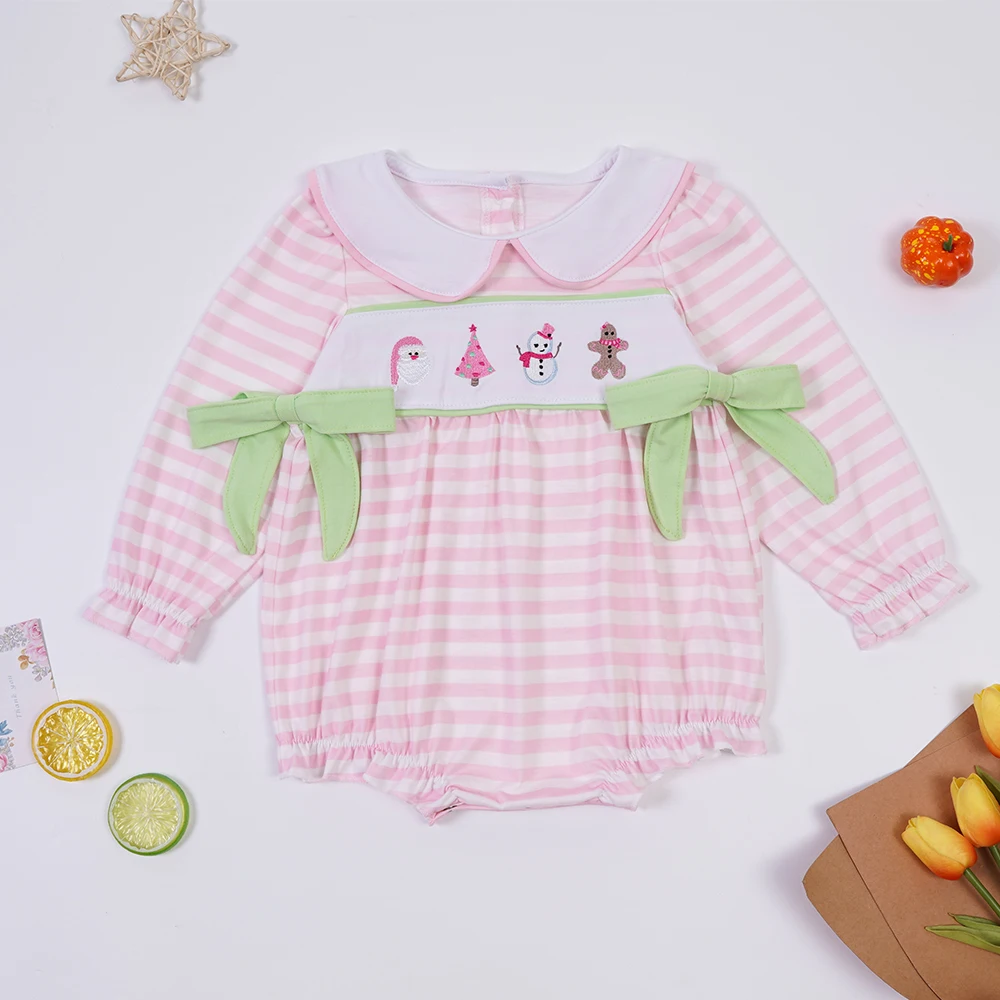 

Four Season Babi Girls Clothes Romper Christmas Embroidery Bodysuit Outfits One Piece Long Sleeve Jumpsuit For 0-3T Baby Girl