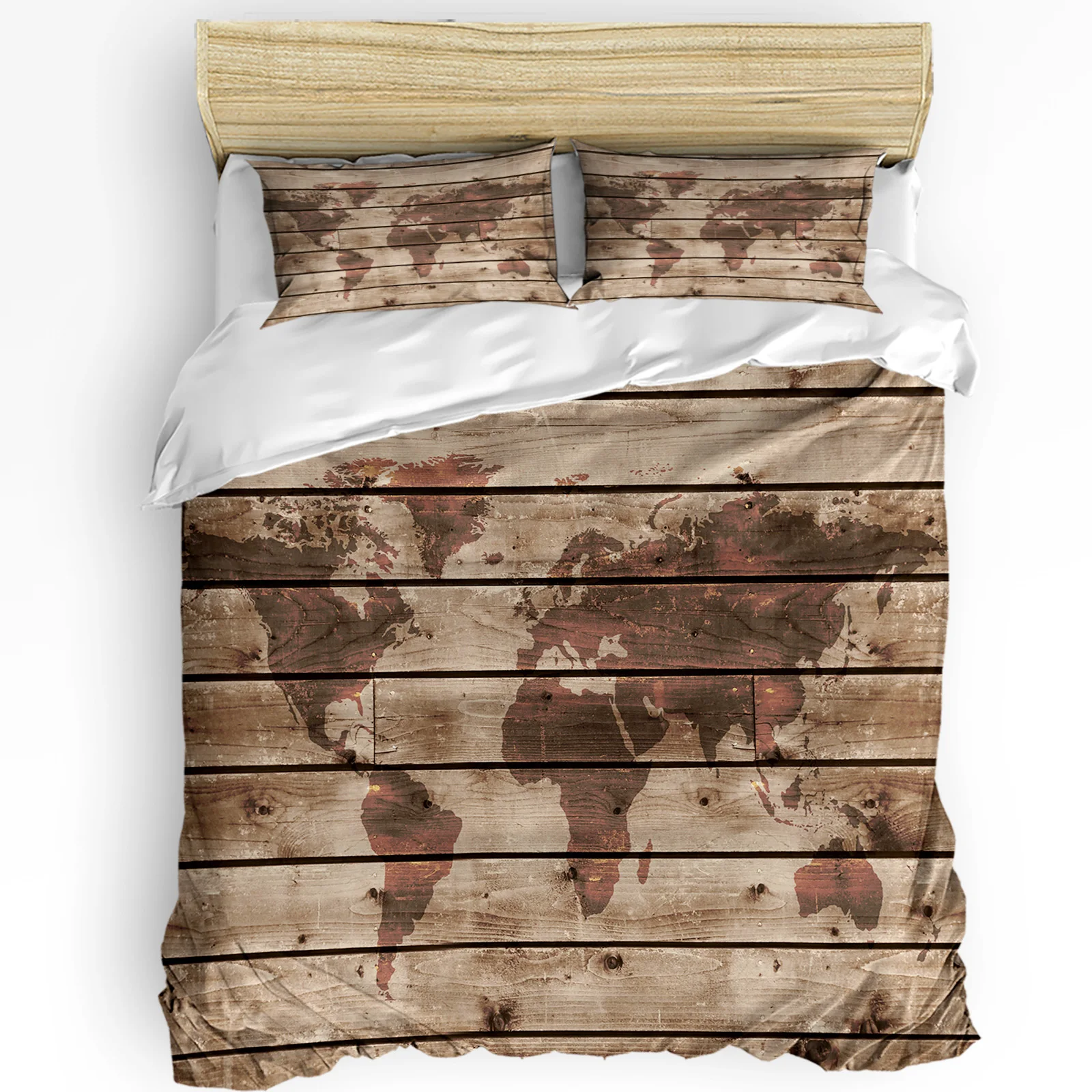 

3pcs Bedding Set Wood Vintage World Map Home Textile Duvet Cover Pillow Case Boy Kid Teen Girl Bedding Covers Set