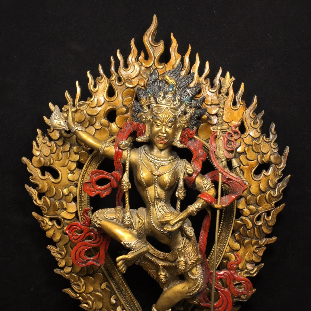 14-дюймовая коллекция тибетского храма старая бронза окрашенная Наро Кехри