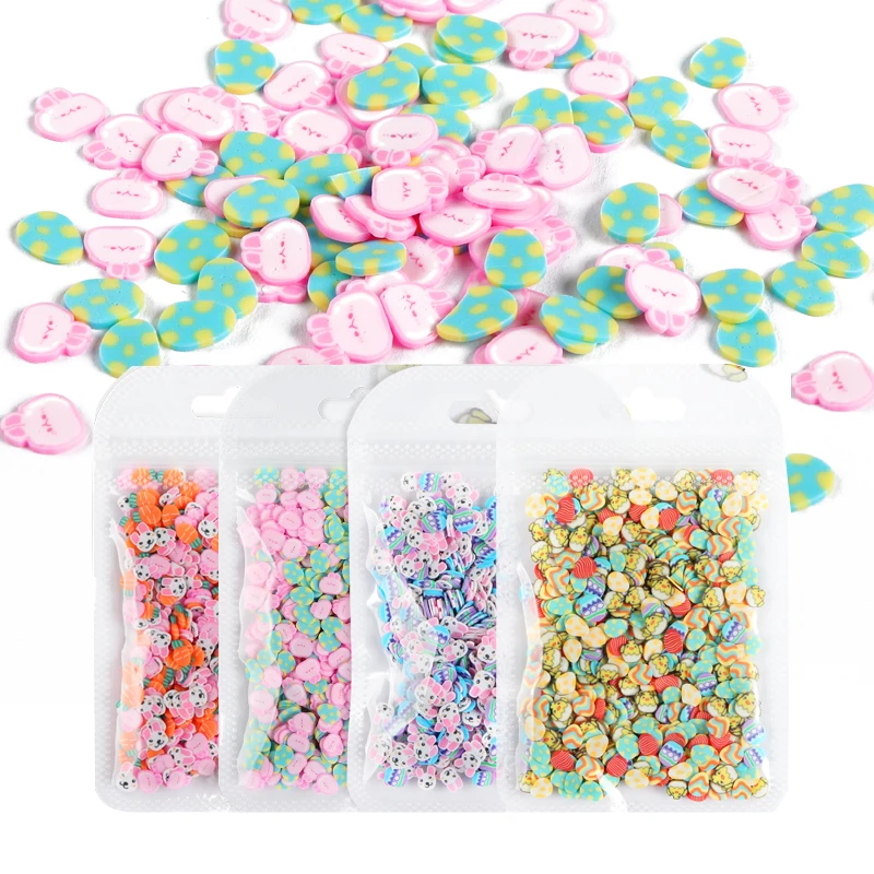

4 Bags Lovely Easter Eggs Resin Filling Polymer Clay Slices Easter Bunny Slime Epoxy Resin Filler Crystal Crafts Jewelry Making