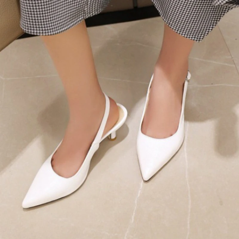 

women pumps sandals shoes kitten heels 2022 summer new pointed high heel office party white woman shoes size 48