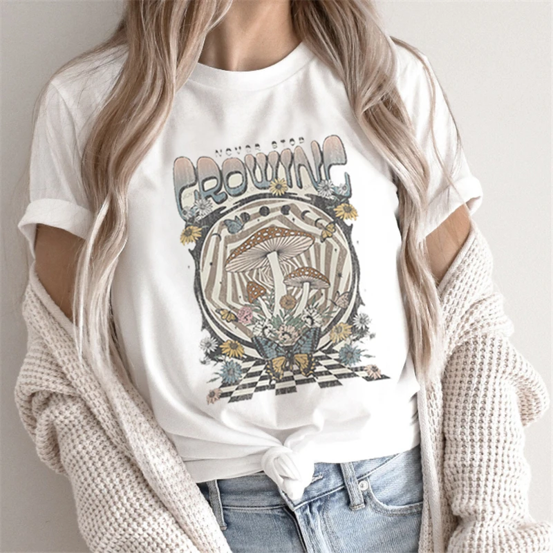 

Harajuku Christmas Gift Skull Letter Print Ladies T-shirt Short Sleeve White Casual T-shirt Ladies Round Neck Casual Christmas T