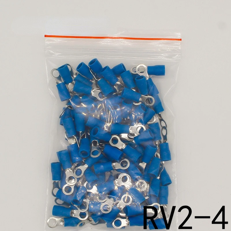 

RV2-4 Blue Ring Insulated Wire Connector Electrical Crimp Terminal Cable Wire Connector for 1.5-2.5mm2 100PCS/Pack RV2.5-4 RV