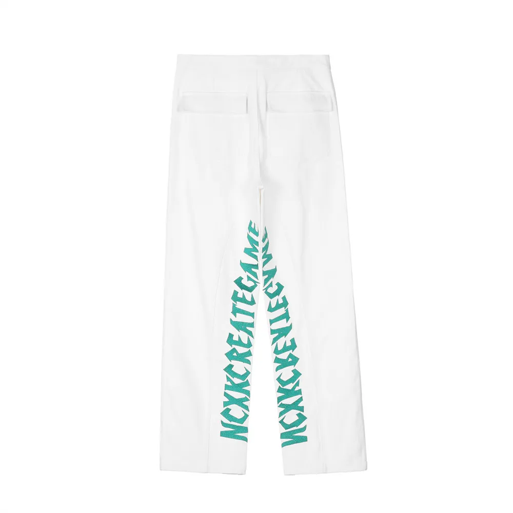 American Tide Brand Letter Embroidery Jeans Men's Street Trend Loose Straight Trousers Brand Casual Wide-leg Pants Baggy Jeans