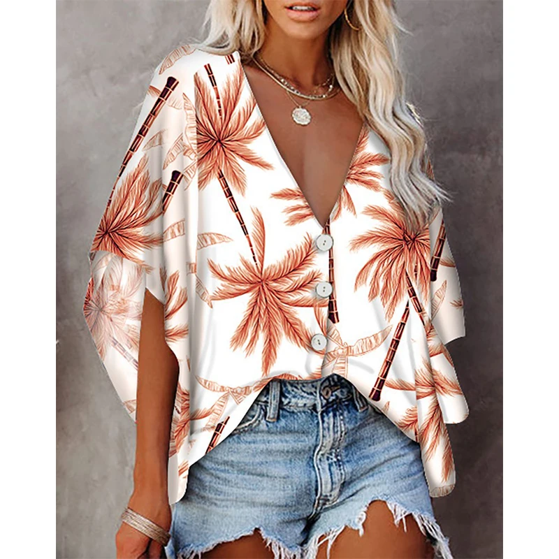 Повседневная Блузка с принтом рубашка оверсайз на пуговицах женские топы в стиле