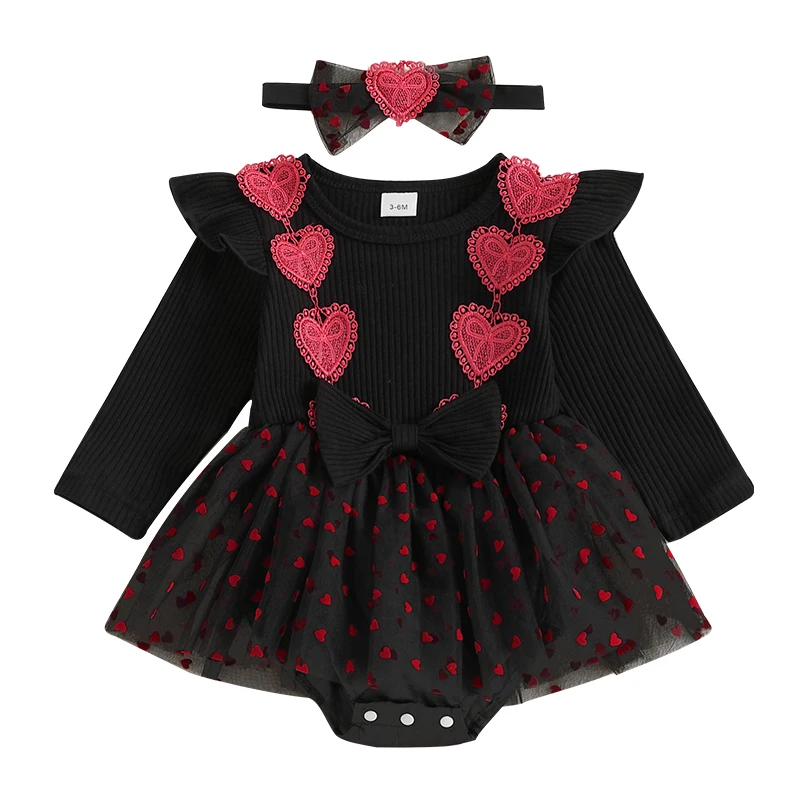 Комбинезон на День святого Валентина для маленьких девочек платья с бантом