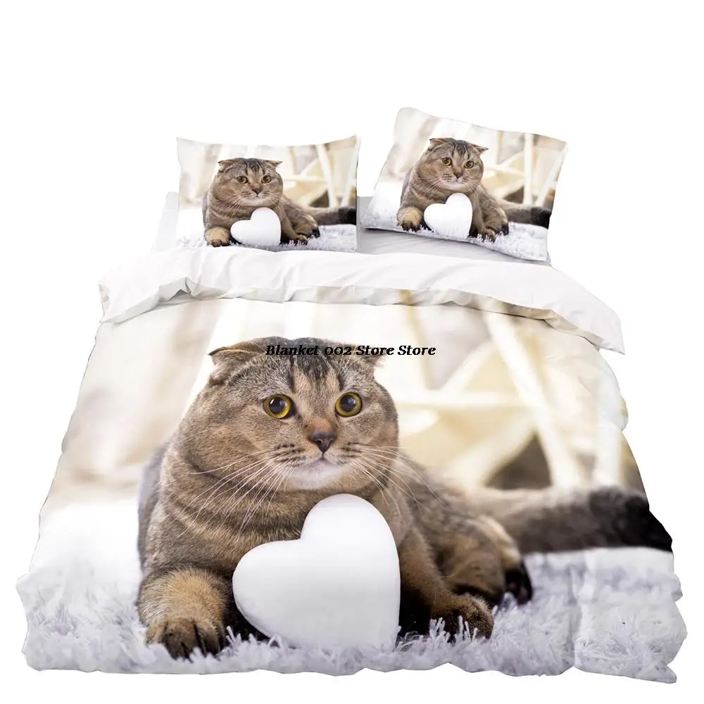 

Pensive Cat Pattern Duvet Cover 160x200 Pillowcase 3Pcs，228x228 Quilt Cover，Blanket Cover ,Extra Large HD Printing Bedding Set