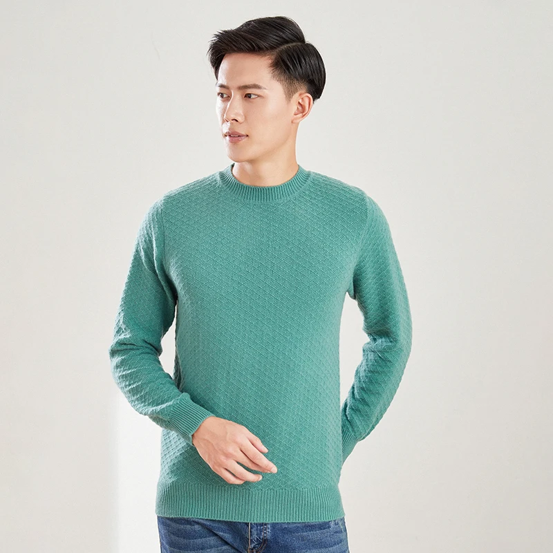 Men's 100% pure wool cashmere sweater round neck fashion knitted pullover autumn and winter casual thick