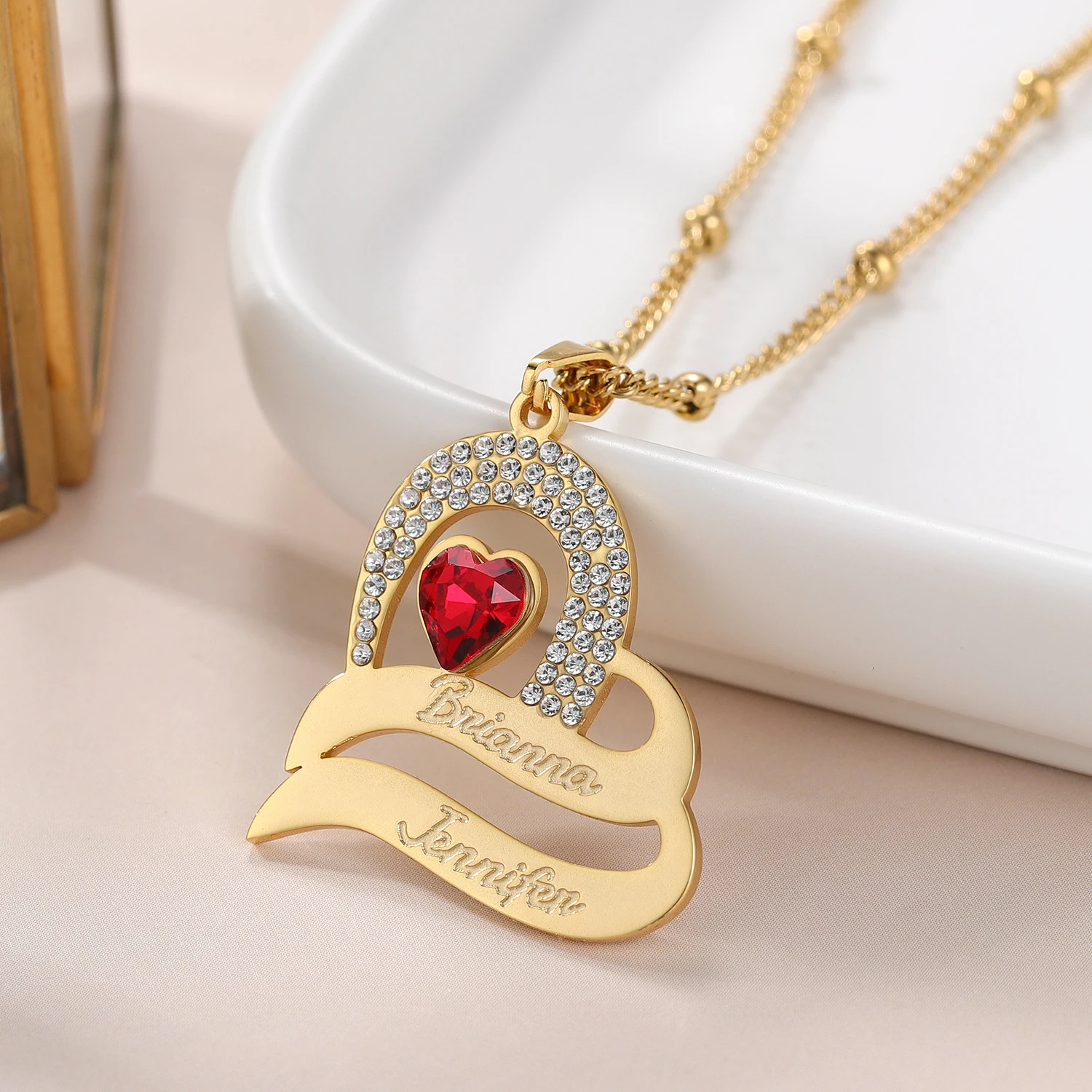 

Personalized Diamond Name Necklace with Birthstone Engraved Name Custom Couple Name Pendant Heart Jewelry Valentine's Day Gift